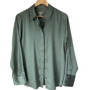 Chico's Sage Green Silky Long-Sleeve Blouse, Size 1